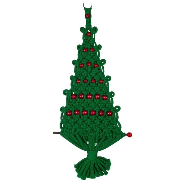 Vintage 70’s Handmade Macrame Green & Red Christmas Tree Hanging - Picture 2 of 9